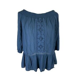 Knox Rose Navy Lace Accent Blouse S